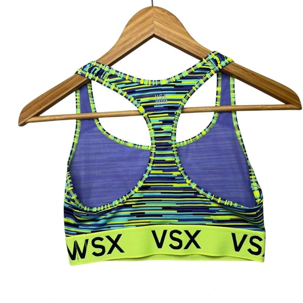 VSX Sport Womens Sports Bra Small Neon Green Purple Racerback Pullover Gym
